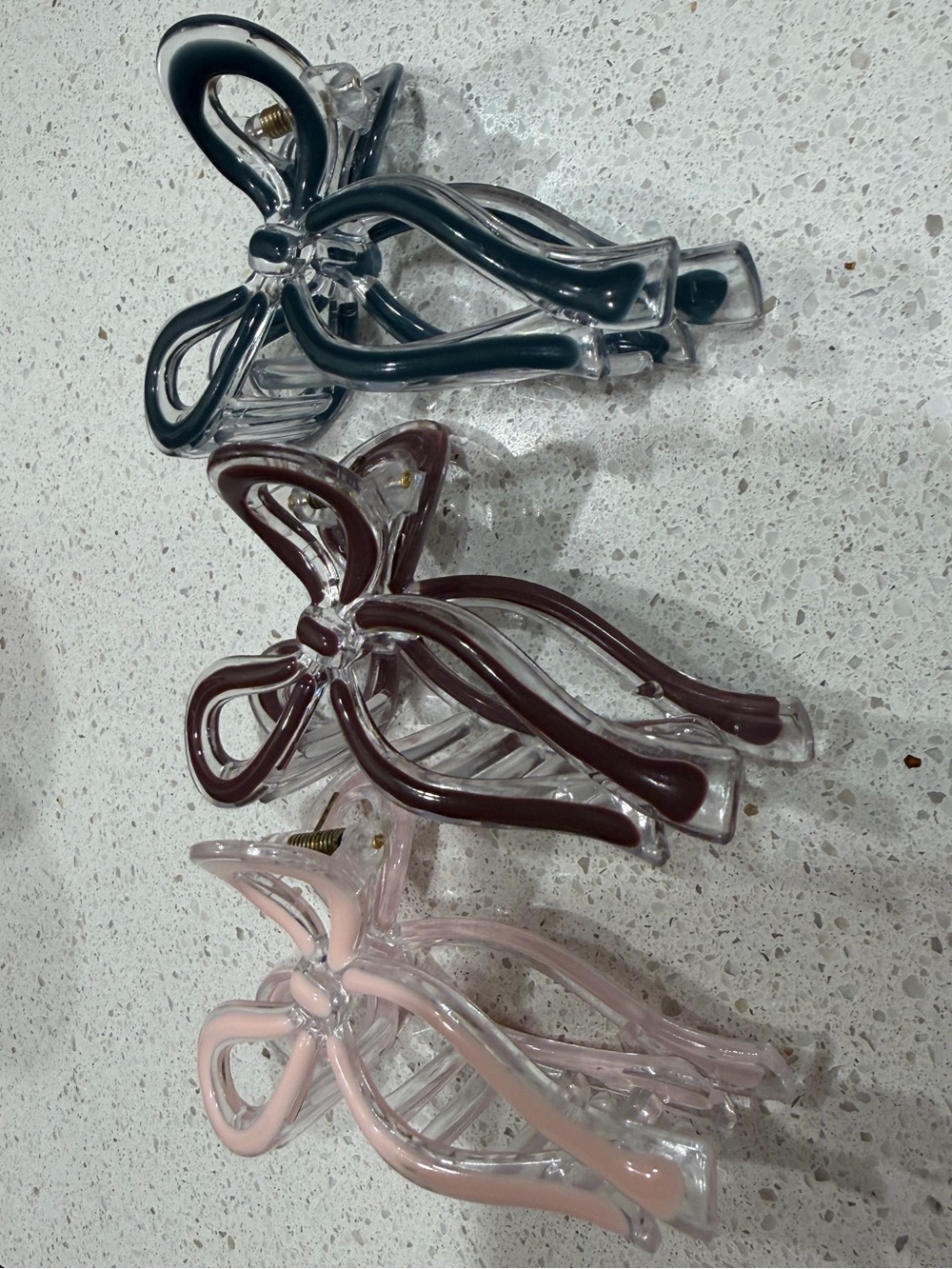 Bow-Shaped Hair Claw Clip Trio - Pink, Brown, dark blue